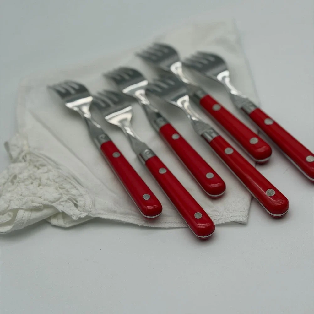 Vintage WF Washington Forge Mardi Gras Red Dinner Forks Set of 6 Stainless Korea
